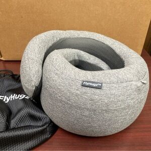FlyHugz Neck Travel Pillow Memory Foam Neck Pillow for Comfort on Airplane Gray
